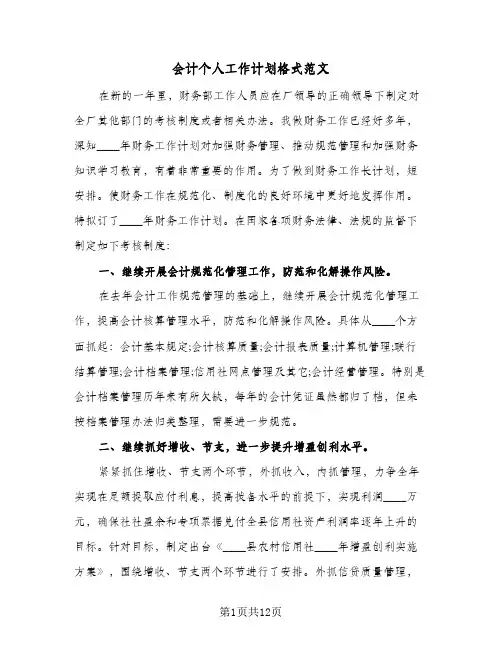 2024年会计个人工作计划格式范文（五篇）
