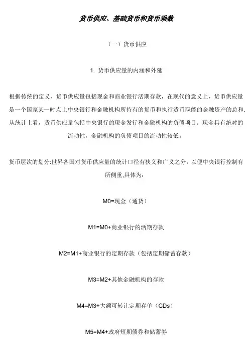 货币供应、基础货币和货币乘数