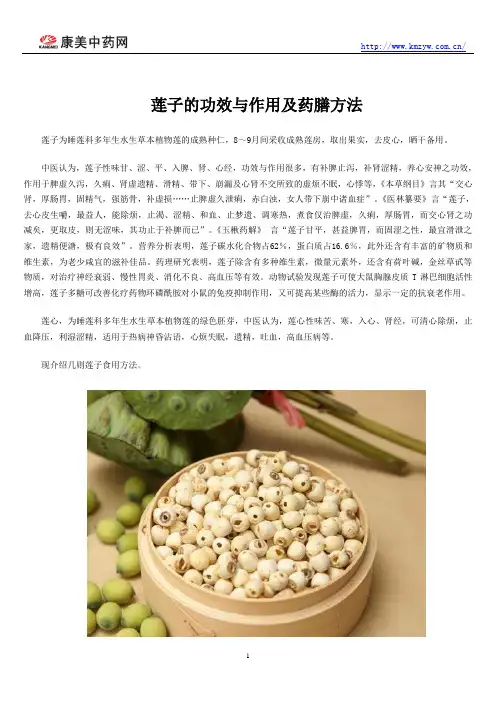 莲子的功效与作用及药膳方法