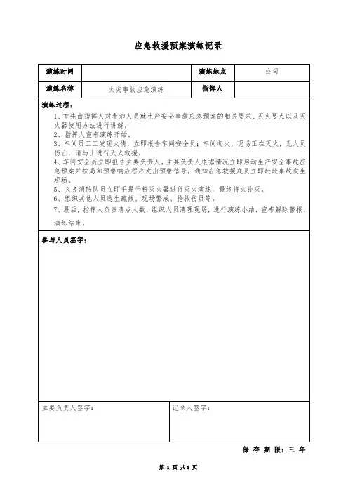 火灾应急演练记录表