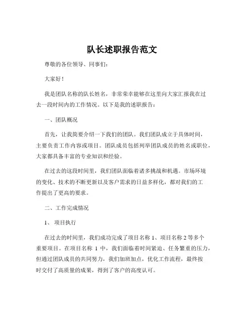 队长述职报告范文
