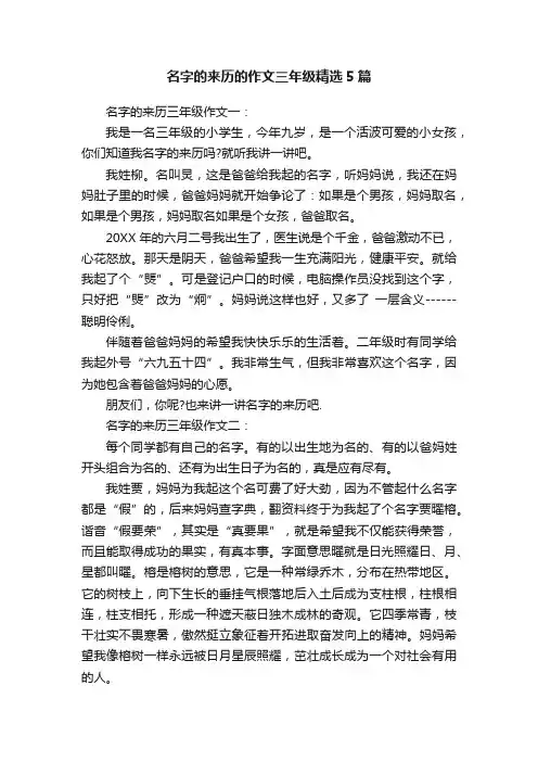 名字的来历的作文三年级精选5篇