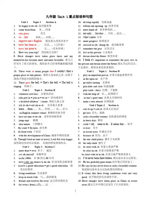 九年级 Unit 1重点短语和句型