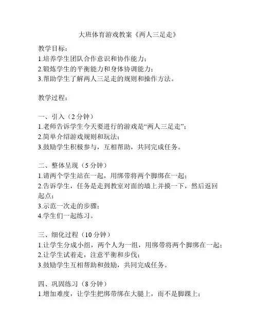大班体育游戏教案《两人三足走》