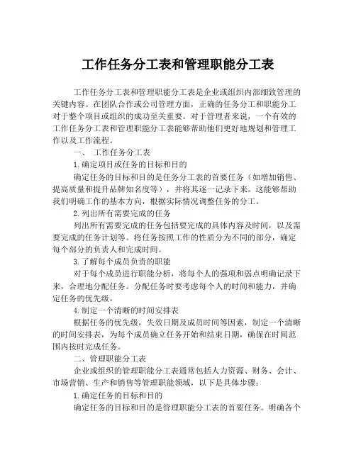 工作任务分工表和管理职能分工表
