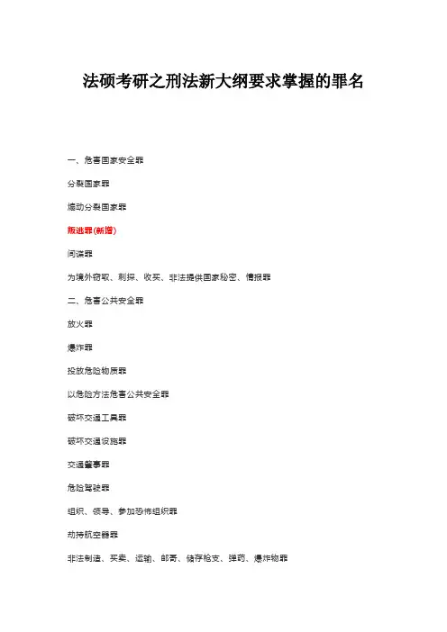 法硕考研之刑法新大纲要求掌握的罪名