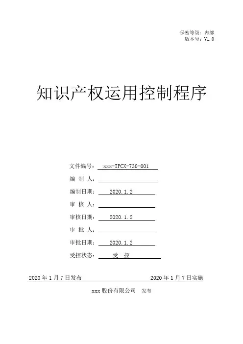 《企业知识产权管理规范》贯标-知识产权运用控制程序模板