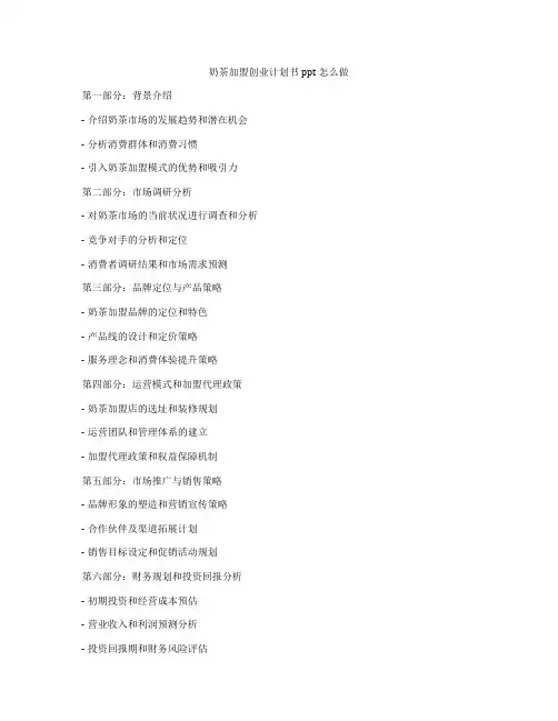 奶茶加盟创业计划书ppt怎么做