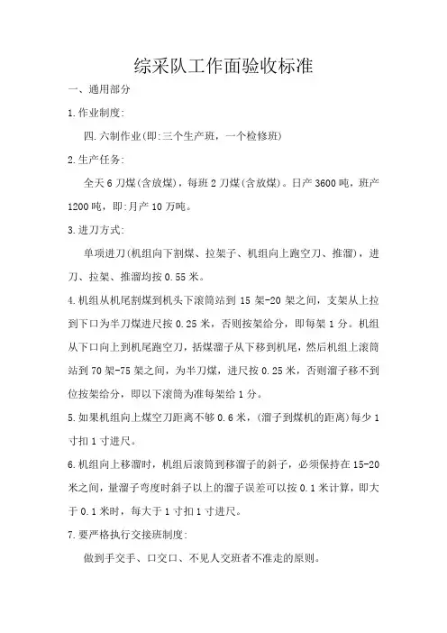 综采队工作面验收标准
