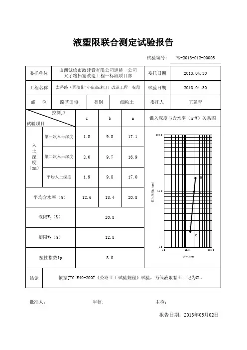 土液塑限试验报告