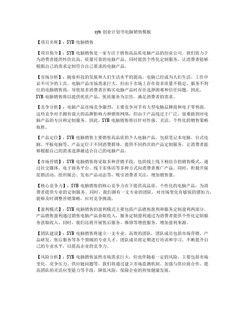 syb创业计划书电脑销售模板