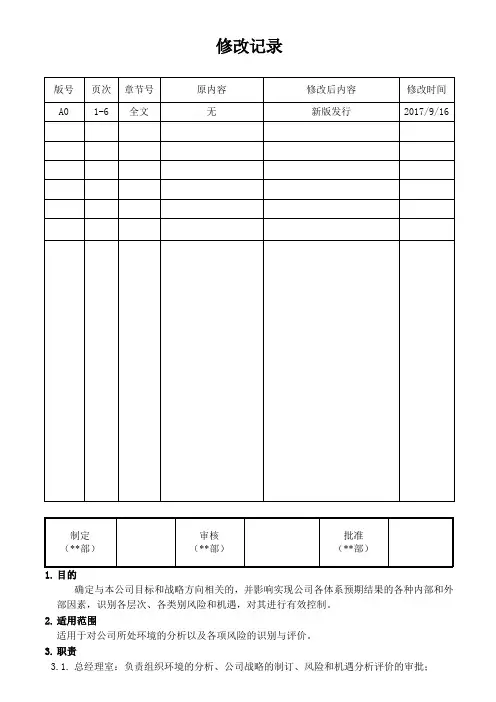 组织环境相关方需求分析及风险和机遇管理程序