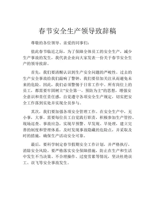 春节安全生产领导致辞稿