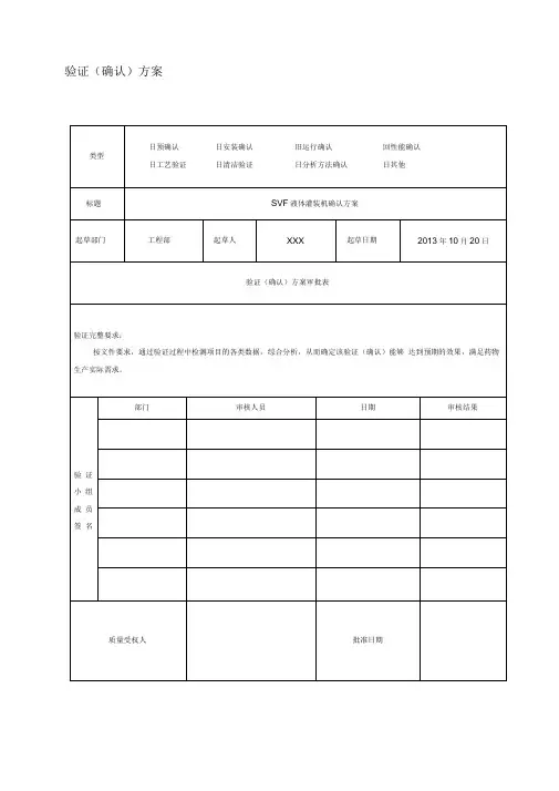 SVF液体灌装机确认方案