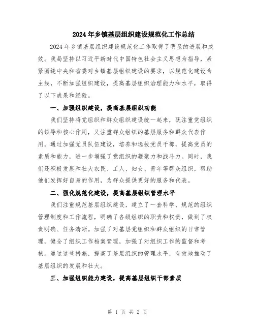 2024年乡镇基层组织建设规范化工作总结