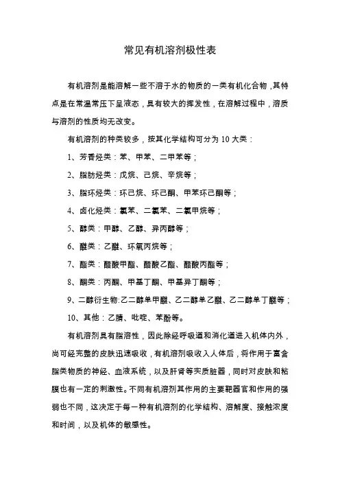 常见有机溶剂极性表-精校版