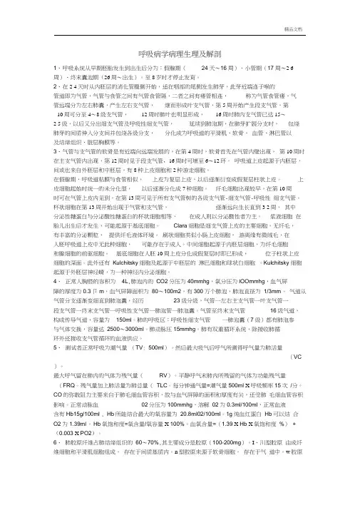 肺部病理生理及解剖