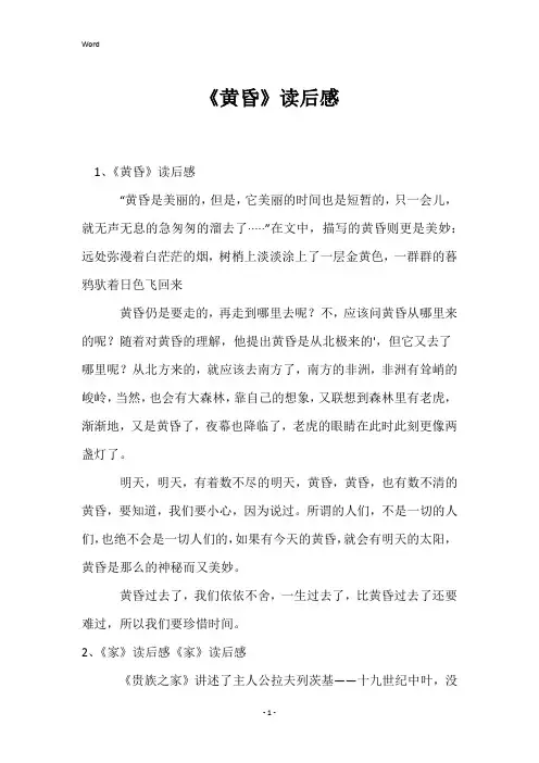 《黄昏》读后感