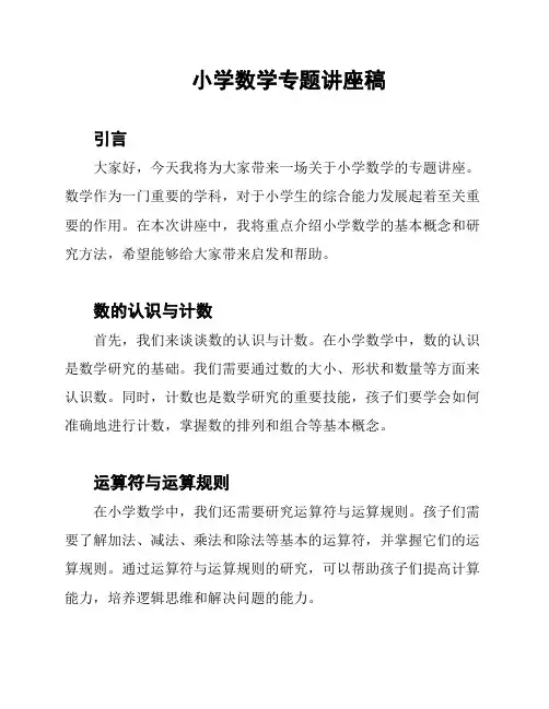 小学数学专题讲座稿