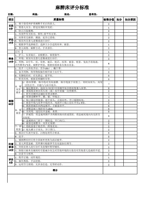 麻醉床评分标准