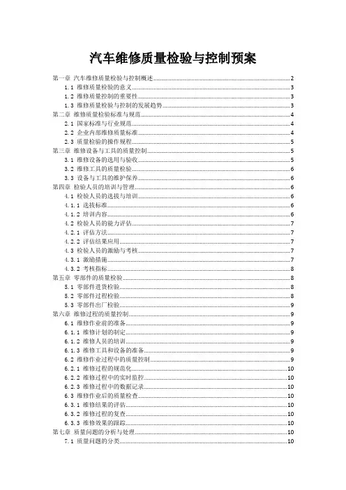 汽车维修质量检验与控制预案