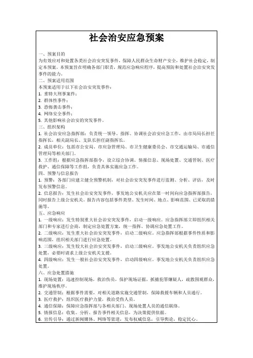 社会治安应急预案