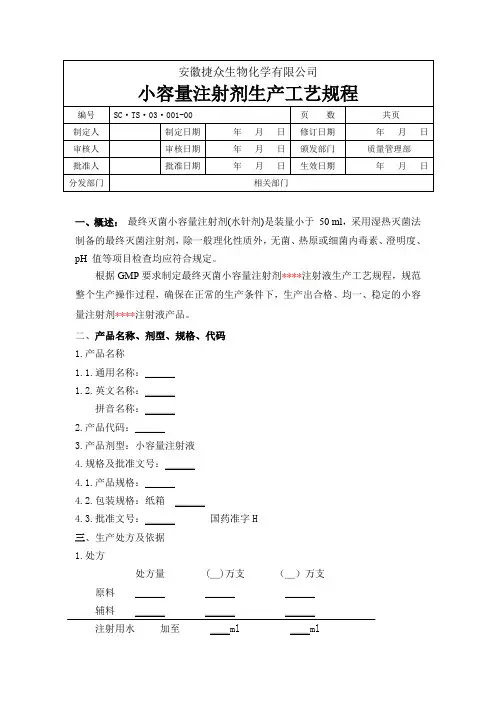 小容量注射剂工艺规程