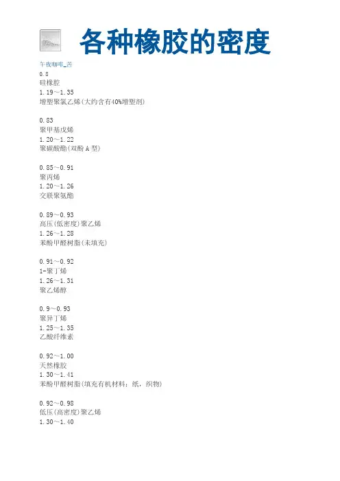 各种橡胶的密度