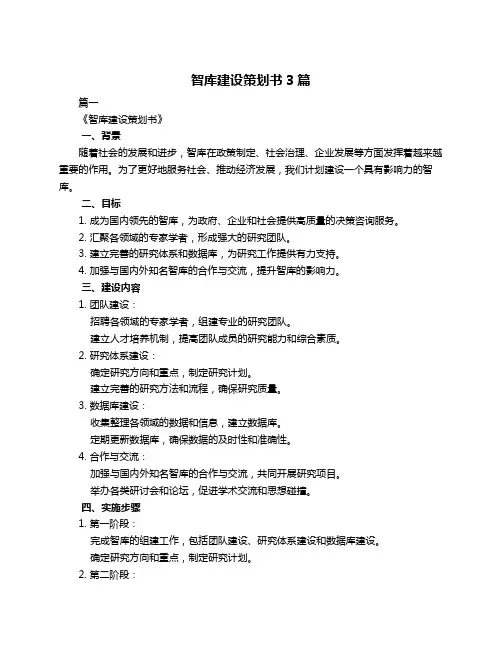 智库建设策划书3篇