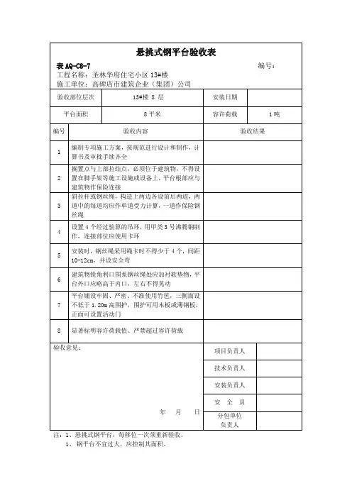 悬挑式钢平台验收表