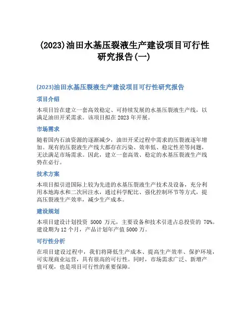 (2023)油田水基压裂液生产建设项目可行性研究报告(一)