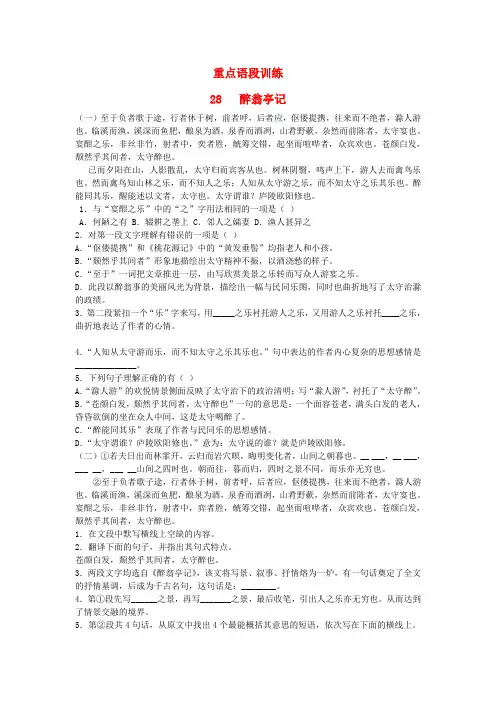 八年级语文下册 28《醉翁亭记》重点语段训练 (新版)新人教版