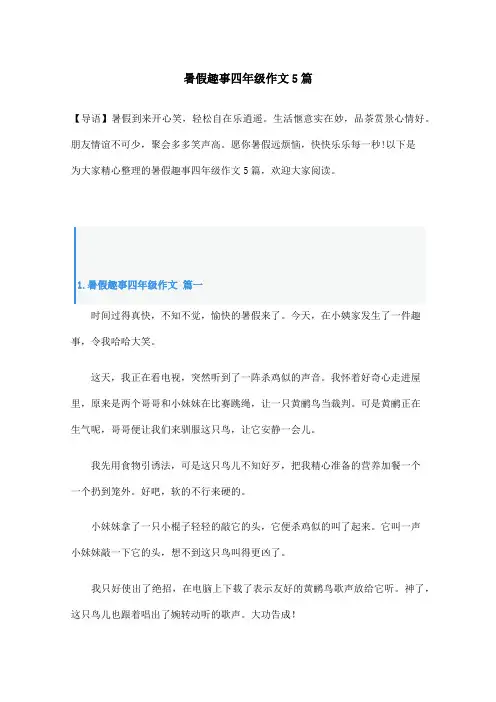 暑假趣事四年级作文5篇