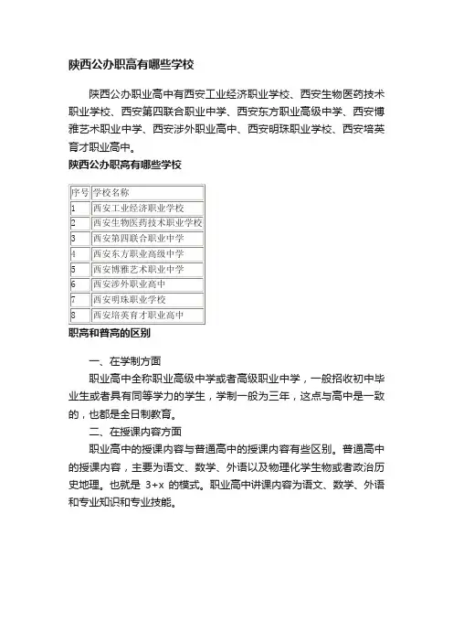 陕西公办职高有哪些学校