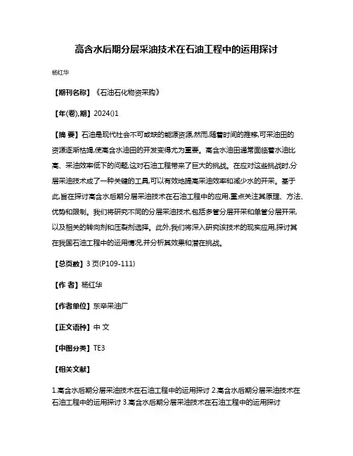 高含水后期分层采油技术在石油工程中的运用探讨
