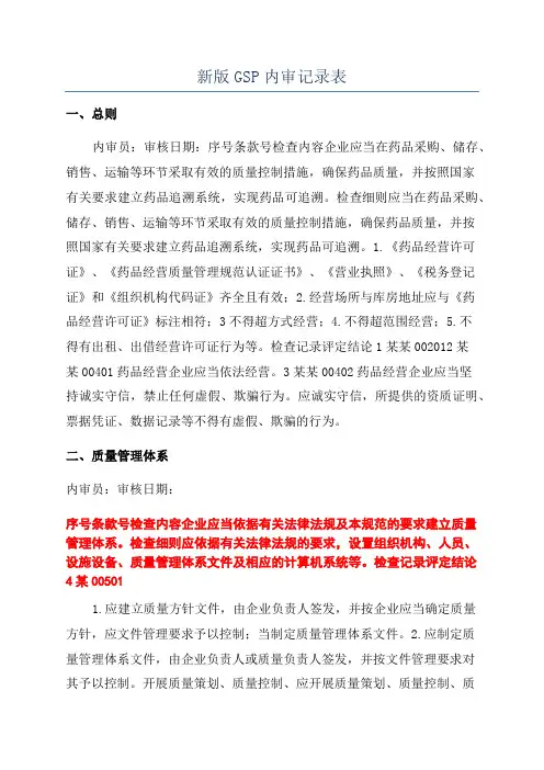新版GSP内审记录表