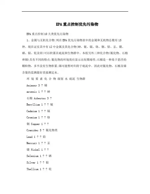 EPA重点控制优先污染物