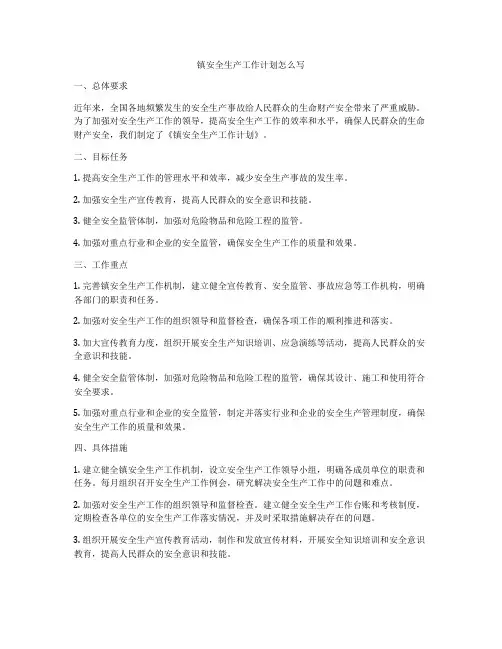 镇安全生产工作计划怎么写