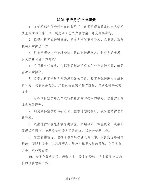 2024年产房护士长职责(6篇)