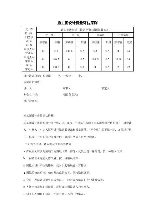 施工图设计质量评定表