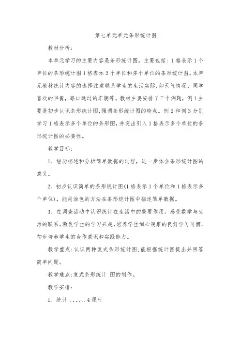 人教版小学数学四年级上册第七单元《条形统计图》集体备课主讲稿