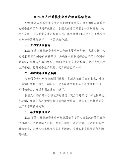 2024年人社系统安全生产检查总结范本(3篇)