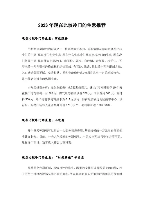2023年创业_现在比较冷门的生意推荐