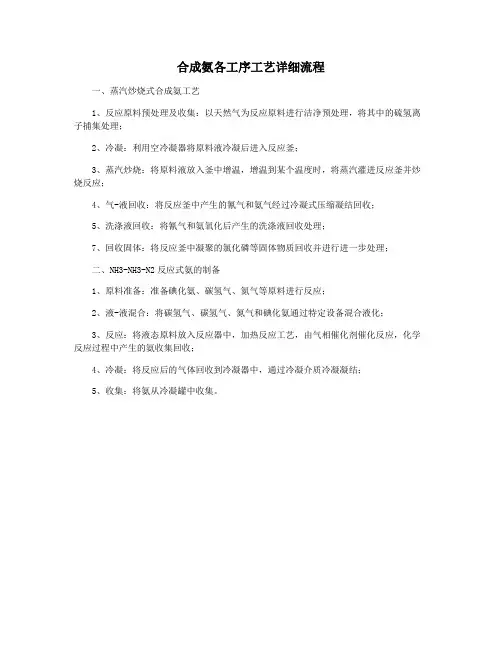 合成氨各工序工艺详细流程