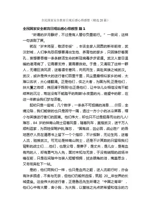 全民国家安全教育日观后感心得感想（精选20篇）