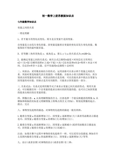初一数学上册苏教版知识点