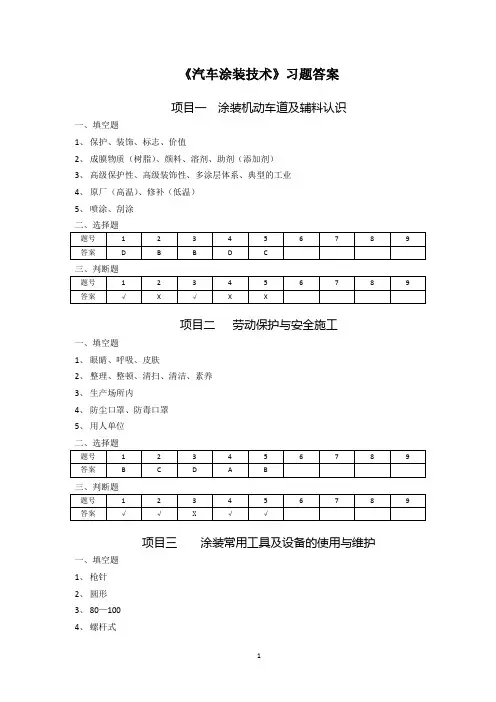 汽车涂装技术习题答案