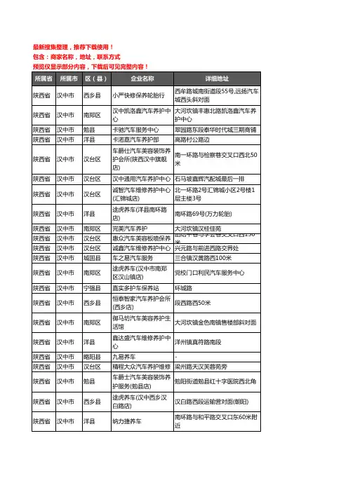 新版陕西省汉中市汽车保养企业公司商家户名录单联系方式地址大全111家
