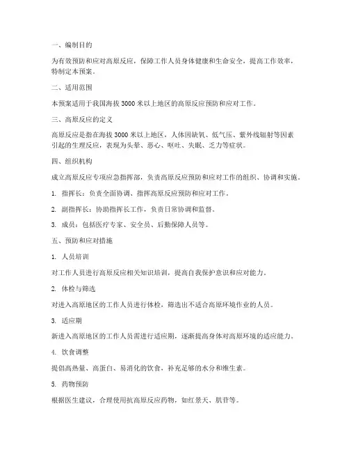 高原反应专项应急预案