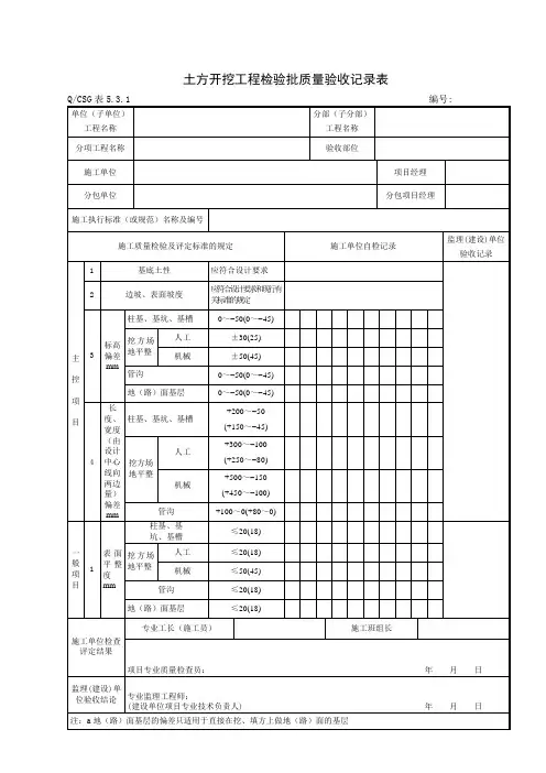 土方及基坑工程施工质量验收表格